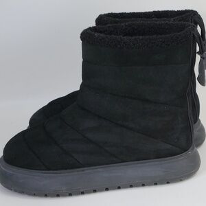 Moncler Hermosa Shearling Suede Quilted Ankle Boots Black 38.5 Woman's